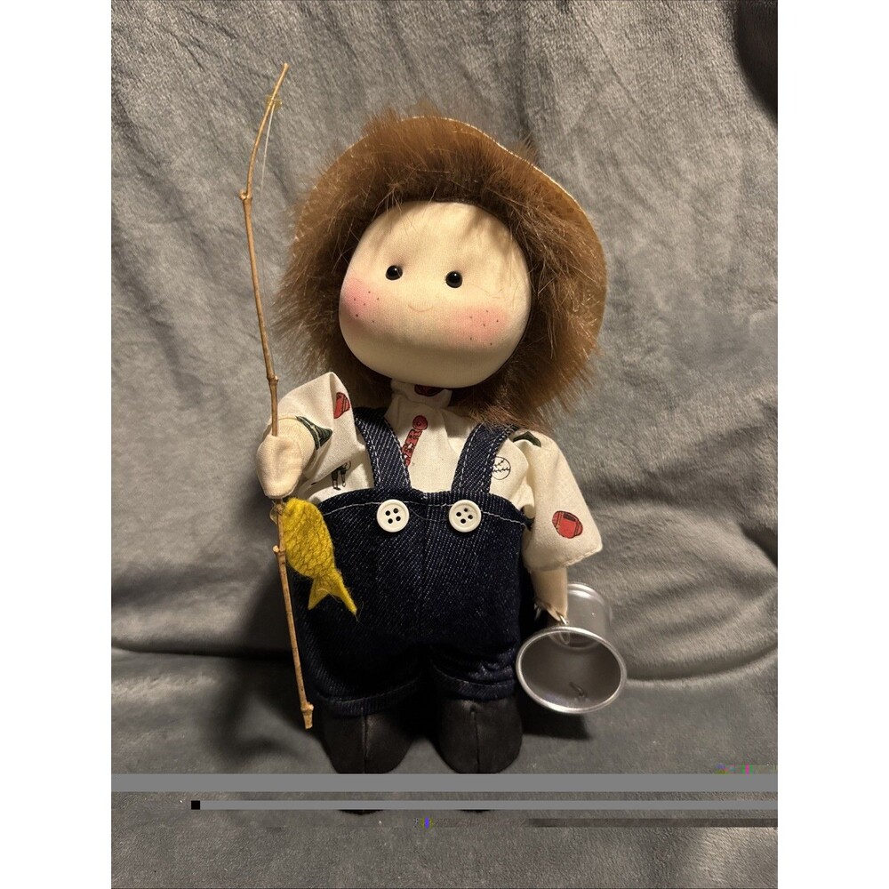Vintage 80s Berkeley Designs Wind-Up Musical Fishing Boy Doll Works